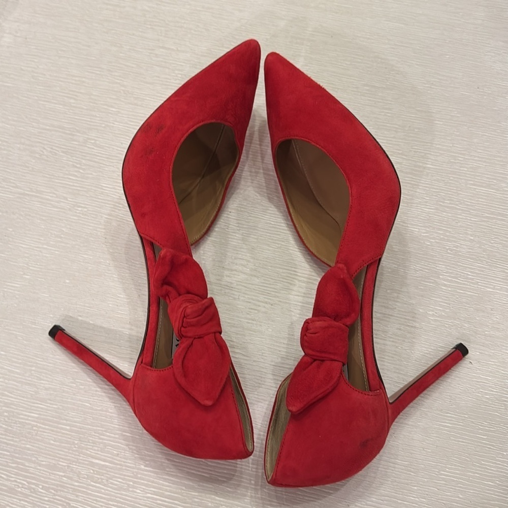 NWT AQUAZZURA Red Bow Tie Pointed toe Pumps size EU 39.5 - Picture 11 of 14